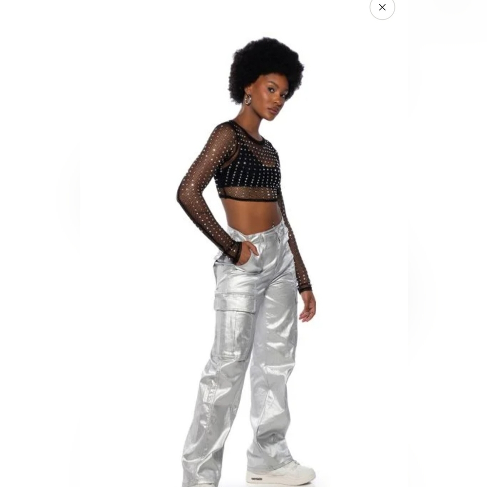 Silver metallic cargo pants